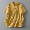 Verão 2026 Novo Solta Tamanho Plus Mori Style Vintage Bolinhas Algodão Linho Manga Curta Casual Camisa para Mulheres