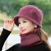Gorro de lana tejida de piel de conejo para mujeres de mediana edad y mayores para personas mayores y sombrero de abuela, gorro tipo cuenca para madre grueso y cálido con forro polar