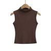 Chaleco Básico Ajustado de Medio Cuello Alto sin Mangas Estilo Hot Girl Pura Lujuria Sexy Ropa Interior Top Ajustado para Base