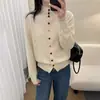 Estilo Nuevo Otoño e Invierno Estilo Suave Chaqueta Suéter de Cuello Medio con Botones de Corazón para Mujer Cardigan de Punto Holgado Estilo Retro