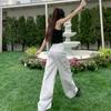 Overol G99 estilo americano multibolsillos color blanco arroz moda femenina marca primavera y verano 2024 nuevo pantalón casual de pierna ancha