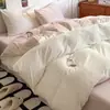 Conjunto de cama de quatro peças estilo ins cream todo em algodão cor sólida simples estilo japonês lençol de algodão puro duas cores capa de edredom dormitório conjunto de três peças 4