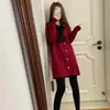 Vestido vermelho estilo Hepburn feminino de alta qualidade casual moda pequeno emagrecedor comprimento médio versátil manga longa saia