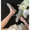 Piel de oveja~Mismo estilo que Mamá Uva, zapatillas cerradas para mujer con aumento interno de altura de 4 cm, con pedrería brillante y una sola tira, medias zapatillas de malla transpirable