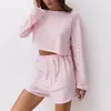 Conjunto de Pijama Longo com Calça Longa, Gola Redonda e Manga Curta, Estilo Europeu e Americano, Tamanho Plus Size, Formato de Coração, Adequado para Usar Fora de Casa como Roupa de Casa para Mulheres