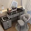 Penteadeira Inteligente para Quarto com Carregamento Sem Fio, Mesa de Maquiagem Estilo Nórdico de Luxo Leve, Mesa de Maquiagem Multifuncional Minimalista Moderna