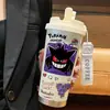 Termo de Pikachu y Gengar de Pokémon, Taza de Agua de Dibujos Animados de Aspecto Elegante con Popote, Botella de Agua Portátil para Estudiantes, Hombres y Mujeres