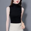 Chaleco de Malla de Color Sólido sin Mangas de Cuello Alto Ajustado para Mujer Camiseta Interior para Primavera y Verano 2020 Nuevo Top Ajustado Negro