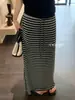 Falda Recta de Rayas Estilo Miu Vintage con Cordón y Cintura Elástica para Mujer, Moda Coreana de Verano Falda Sudadera Casual de Línea A con Abertura