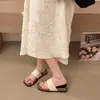 Chanclas Casuales de Cuña con Hebilla Metálica Escarchada de Suela Plana Estilo Retro Coreano para Mujer, Sandalias de Tira Gruesa para Uso al Aire Libre en Verano