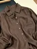 Camisa elegante de color café texturizado con solapa y manga larga para mujer, otoño, holgada, versátil, adelgazante, elegante, top casual