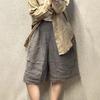 2025 Nuevo Estilo de Verano Artístico Elegante Commuter Pantalones Casuales de Lino Sueltos Color Puro Pantalones Medios Look Adelgazante Shorts
