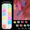 Set de decoración de uñas con 12 compartimentos, tamaños mixtos de pedrería para uñas blanco transparente, diamantes para uñas de color AB con base plana