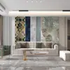 Fondo de pared de televisión americano papel tapiz sala de estar minimalista moderno sofá lujo ligero planta tropical mural de tela de pared sin costuras