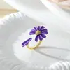 Explosões pequeno margarida joias conjunto feminino doce moda roxo flor anel pulseira colar pino de prata brincos brincos