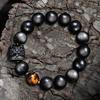 Pulseira Olho de Dragão Leão Despertar Tendência Nacional de Obsidiana Prateada para Homens e Mulheres, Pulseira do Ano da Serpente, Pulseira de Contas de Obsidiana Preta