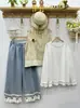 Moda coreana Primavera 2025 Top de algodón con encaje de copo de nieve para mujer, suéter artístico de cuello redondo, camiseta versátil