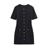 Comercio Exterior 2024 Estilo Europeo y Americano Moda Otoñal para Mujer Vestido de Cadera de Manga Corta Tejido con Botones de Cuello Redondo G82517