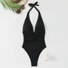 Traje de Baño Nuevo Estilo Europeo y Americano para Mujer, Color Sólido, Conservador, Transfronterizo, Exclusivo para Amazon y Aliexpress, Bikini Traje de Baño de una Pieza