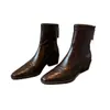 En Stock Botines Retro Cuadrados de Tacón Grueso Piel Suave Patchwork Botas Chelsea Versátiles Negras para Mujer Nuevo Estilo Delgado