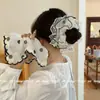 Goma para el pelo de encaje bordado de doble capa estilo coreano nuevo, delicada y suave, diadema de moda para coleta y moño, accesorio para el cabello