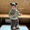 Linda chaqueta con capucha de rayas y orejas para niños y niñas, conjunto casual de pantalones de chándal estilo perezoso para bebés y niños pequeños, moderno estilo coreano