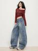 Jeans Retro Americanos de Pierna Ancha para Mujer Otoño 2025 Nuevo Cintura Alta Diseño Delgado Sueltos Caídos Pantalones Scimitar