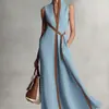 2026 Comercio Exterior Transfronterizo Sitio Independiente de Ropa para Mujer Amazon Vestido sin Mangas con Bloques de Color Cuello Alto de Algodón y Lino
