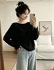 Suéter de punto de un solo hombro versátil de color liso estilo coreano para mujer, holgado y suave, elegante y juvenil