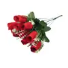 Buquê de Rosas Artificiais Decoração de Mesa Buquê Decorativo de Rosa de Veludo Flores Artificiais Fábrica Atacado Rosas em Estoque