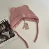 Chapéu Lei Feng Tricotado com Orelhas de Gato Fofas e Pelo de Coelho para Meninas, Inverno, Estudantes do Norte, Proteção para Orelhas, Gorro Tricotado Quente