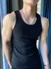 Produto popular de comércio exterior: Camiseta regata canelada de seda gelada masculina para o verão, alta elasticidade, corte justo, sem mangas, para esportes e academia masculina