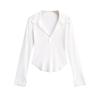 Moda Europeia e Americana Camiseta Básica Feminina Outono 2024 Novo Desejo Puro Ombro a Ombro Polo Manga Longa Cintura Ant Formato Slim T-shirt Feminina