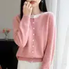 Cárdigan de Bloques de Color para Mujer Otoño/Invierno 2026 Nuevo Chaqueta Tejida de Punto Cuello Redondo 100% Lana Manga Larga Versátil
