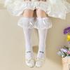 Meias de Renda com Laço para Meninas, Meias Finas Estilo Ballet Franzidas para Primavera e Verão, Meias de Renda Princesa Meia-Perna