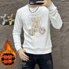 Suéter masculino outono e inverno novo desenho animado urso gola redonda top manga comprida pulôver base camisa forrada de lã engrossada moda europeia masculina