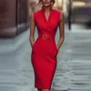 Sitio Independiente de Amazon Comercio Exterior Europeo y Americano Elegante Vestido Casual sin Mangas con Bolsillos y Cinturón Moda Nueva para Mujer