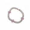 Pulseira geométrica de zircônia rosa retrátil, estilo nicho vintage ins, joias de luxo leve de alta qualidade para atacado