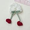 Novo Scrunchie de Tecido Flor Tridimensional Doce com Borla para Meninas, Exquisite Scrunchie de Gaze Brilhante Grande Acessório de Cabelo