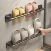 Estante para Zapatos y Toallero de Baño para el Hogar, Toallero de Baño de Aluminio Espacial de una o Doble Barra Montado en Pared, No Requiere Taladrado