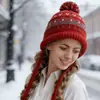 Chapéu de Tricô Estilo Fair Isle Transfronteiriço para Mulheres, Chapéu de Lã Quente para Outono e Inverno, Chapéu de Orelha à Prova de Frio para Ciclismo, Chapéu Lei Feng para Afinar o Rosto