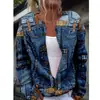 2025 Nueva Estación Independiente Amazon Impresión Digital Aguja Gruesa Cardigan Grande para Mujer Cuello en V Corto Manga Larga Suéter de Imitación
