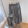 Calça Harem Cropped Xadrez de Cintura Alta Estilo Coreano para Mulheres, Verão Fina de Caimento Solto, Emagrecedora, Versátil, Anti-Mosquito