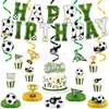 Nova faixa de aniversário com tema de futebol transfronteiriça, decorações de festa, toppers e enfeites espirais para bolo da Copa do Mundo