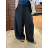 Calça de perna larga com cordão, xadrez pequeno retrô estilo coreano para primavera e outono, nova coleção 2026, modelagem solta, cobre o quadril, emagrece e com caimento fluido, casual