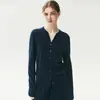 Cardigan simples de cashmere para mulheres, gola V, design falso de duas peças, color blocking, abotoamento simples, modelagem que afina, jaqueta suéter versátil, moderna
