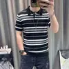 Camisa Polo de Punto de Manga Corta para Hombre con Cuello Polo Rayas Estilo Old Money Negocios Seda de Hielo Verano Venta al por Mayor de Fábrica Transfronteriza