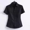 Verão 2024 Roupa de Trabalho Fina Roupa de Trabalho de Hotel Conjunto Vestido Camisa Branca Profissional Gola V Camisa Preta Manga Curta Feminina