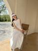 Casual e Elegante, Amigo da Pele e Confortável, Algodão de Fibra Longa Estilo Resort Vestido Regata Longo Branco A-Line Emagrecedor