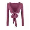 2026 Principios de Otoño Nuevo Estilo Ballet Deseo Puro Top Corto de Manga Larga con Cordones de Cintura Alta Camiseta Chal Corto Protector Solar de Moda